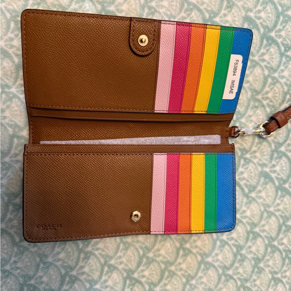 Coach Brown LeatherWristlet Wallet with Rainbow 🌈 - Picture 4 of 6